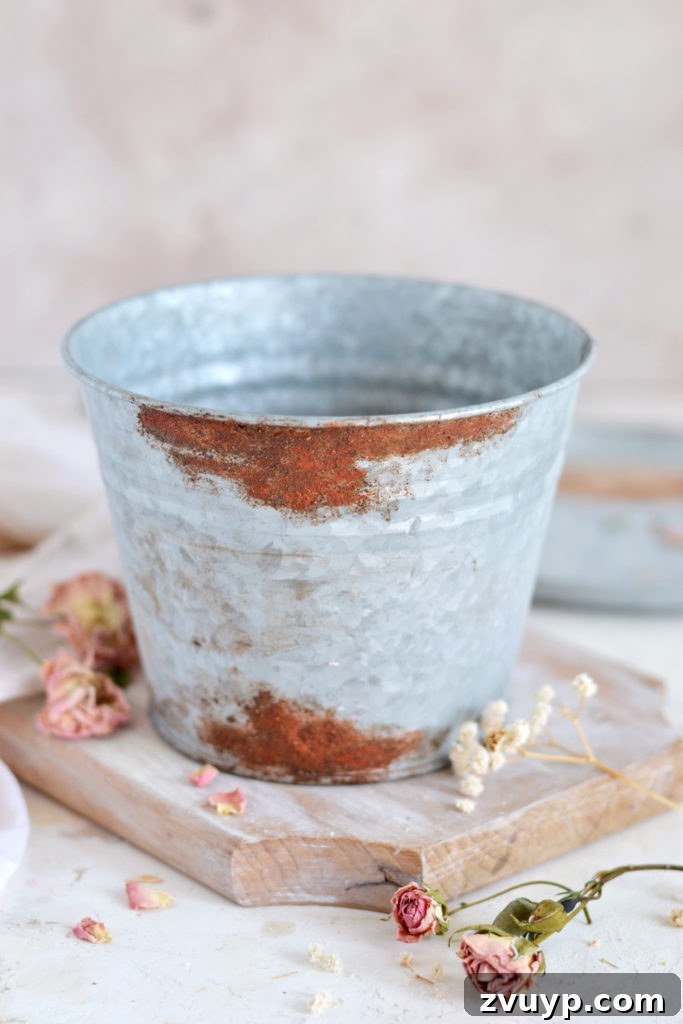 Distressed Rust Pot Makeover 13 Variety of DIY faux rusted zinc pots