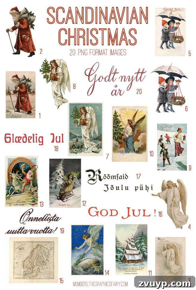 vintage scandinavian Christmas ephemera digital image bundle preview