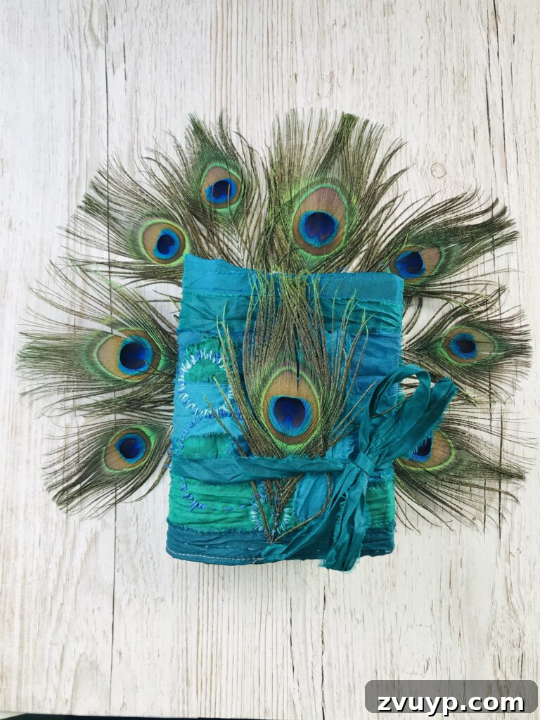Jane Chipp's Gilded Peacock Junk Journal 14 Peacock Junk Journal Cover with embroidered sari silk