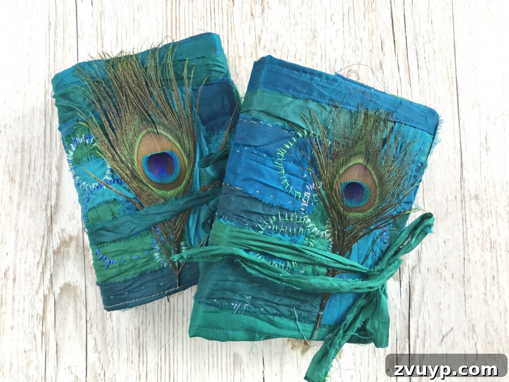 Jane Chipp's Gilded Peacock Junk Journal 3 Peacock Ephemera Junk Journal with Sari Silk Covers