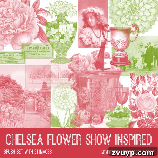 Graphics Fairy Premium Chelsea Flower Show Kit 4 Vintage Chelsea Flower Show inspired ephemera brush set preview for digital artists