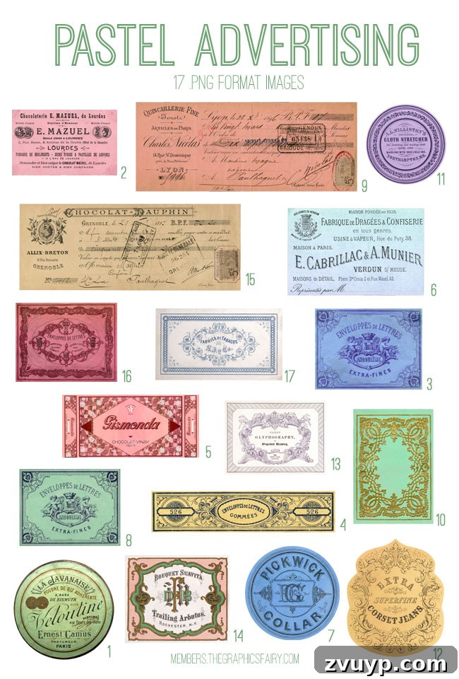 vintage Pastel Advertising ephemera digital image bundle for creative projects