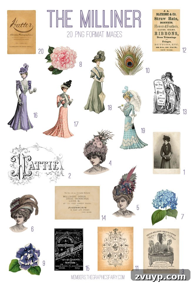 Graphics Fairy Premium Milliner Kit 3 Stunning collection of vintage Milliner ephemera digital images