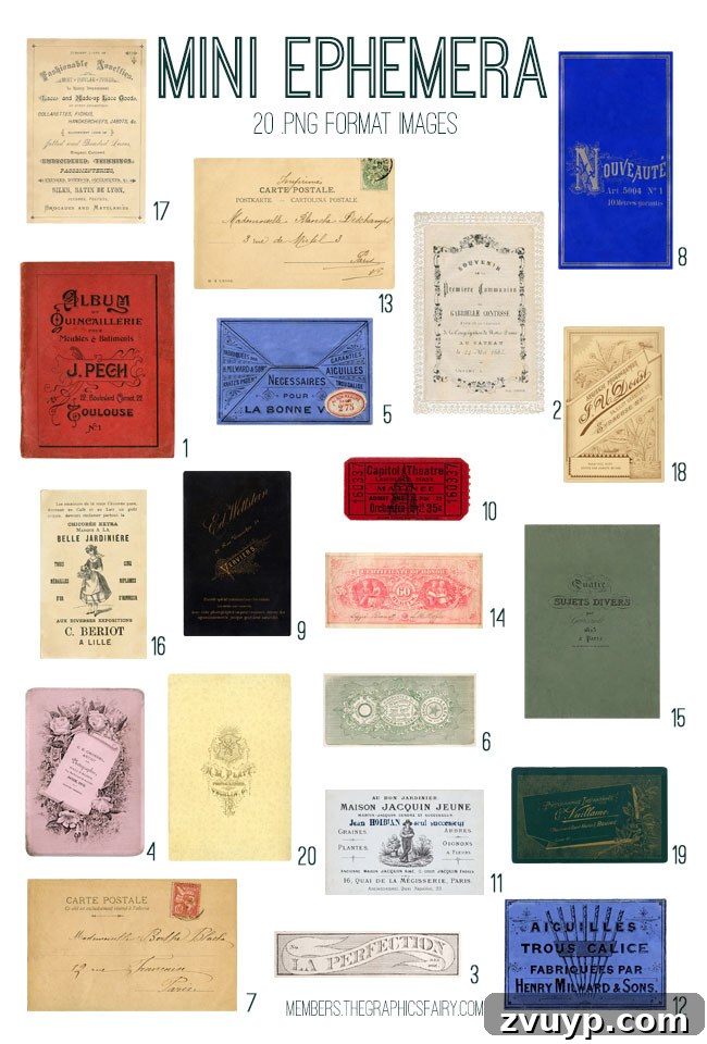 Mini Ephemera Vintage Digital Image Bundle for Crafts