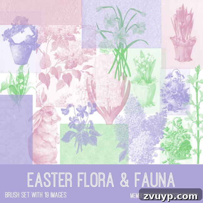 Vintage Easter Flora & Fauna Photoshop Brush Set - Creative Applications