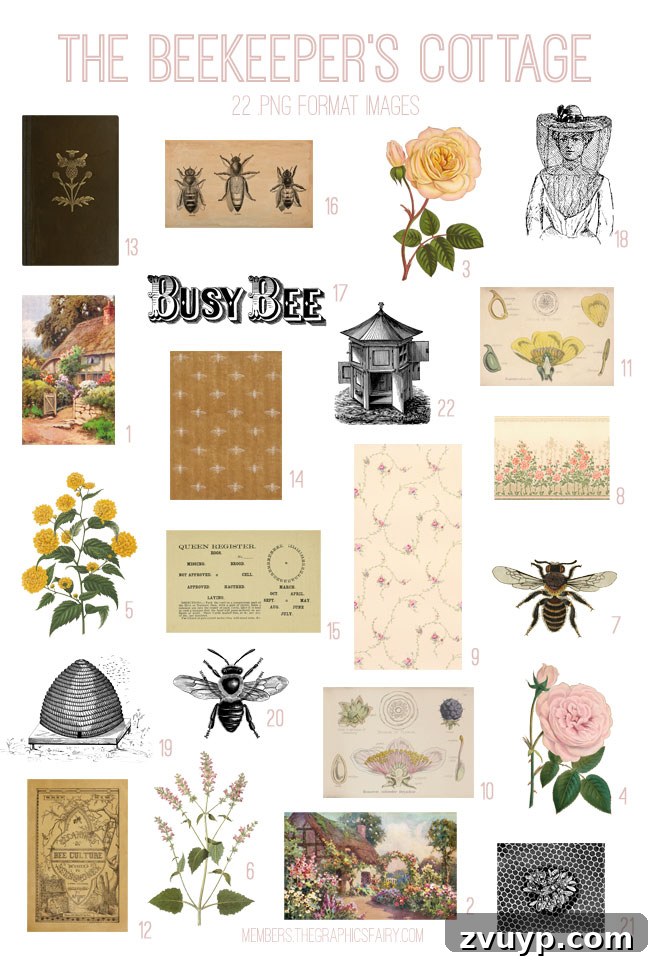 Rustic Beekeepers Retreat Kit 2 vintage The Beekeeper's Cottage ephemera digital image bundle