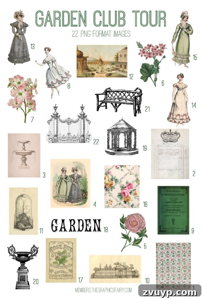Graphics Fairy Premium Garden Club Tour Collection 2 vintage Garden Club Tour ephemera digital image bundle
