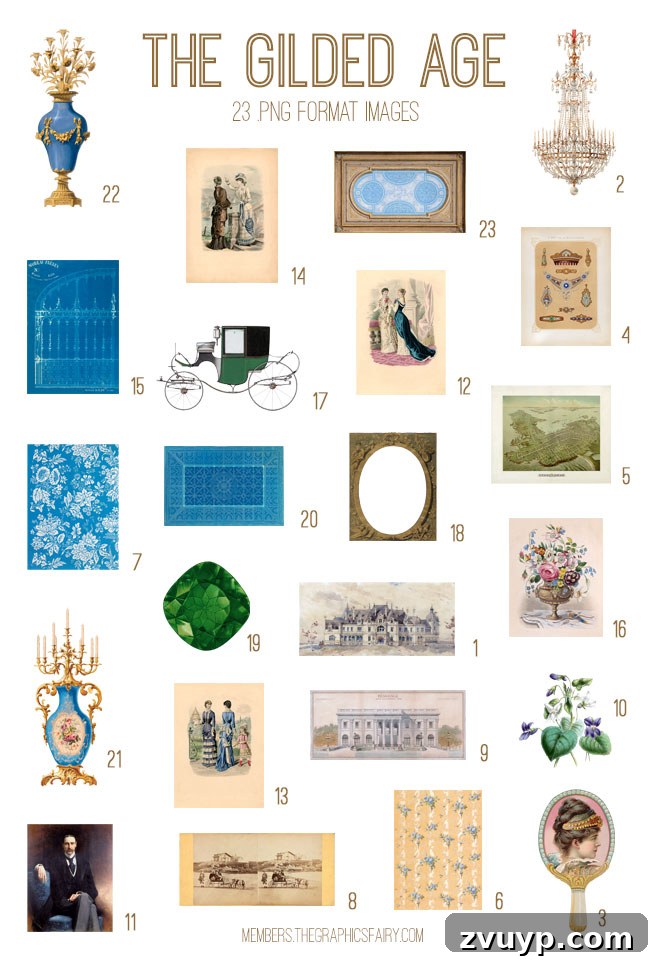 Graphics Fairy Premium Gilded Age Kit 2 The Gilded Age Vintage Ephemera Digital Image Bundle - Full Preview