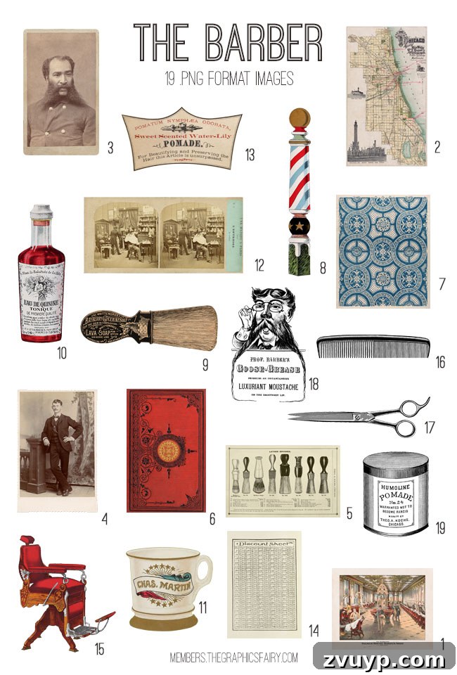 Vintage Barber Shop ephemera digital image bundle contents