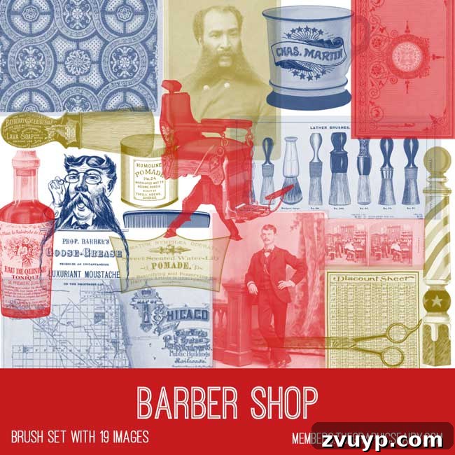 Vintage Barber Shop ephemera Photoshop brush set