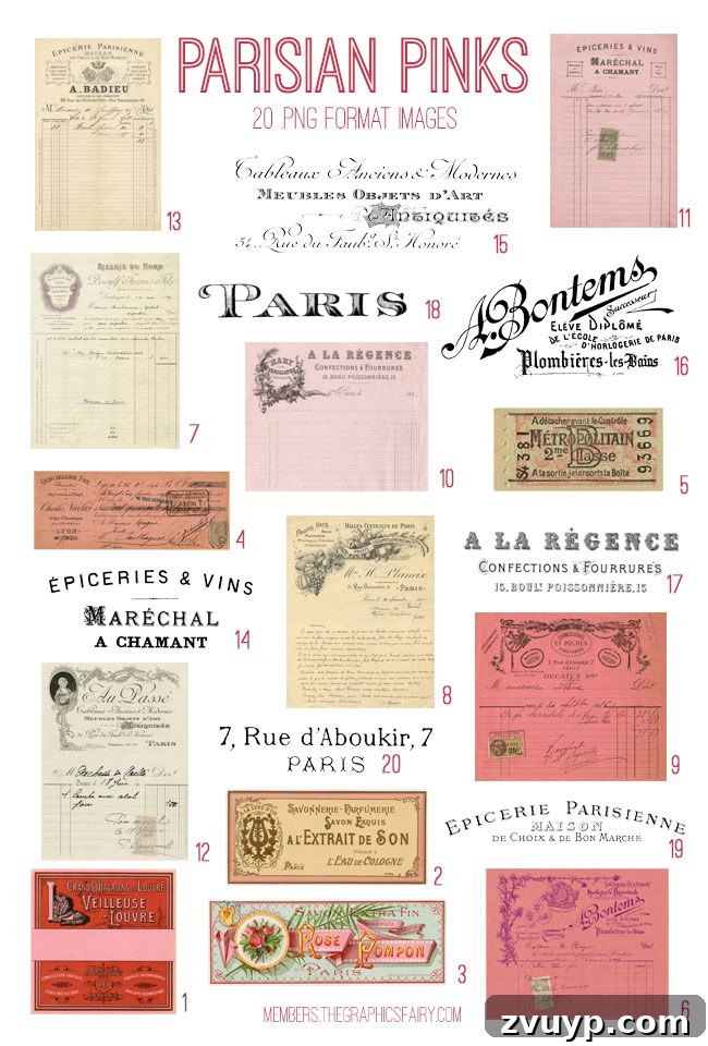 Graphics Fairy Premium Parisian Pinks Collection 2 Vintage Parisian Pinks Ephemera Digital Image Bundle Preview
