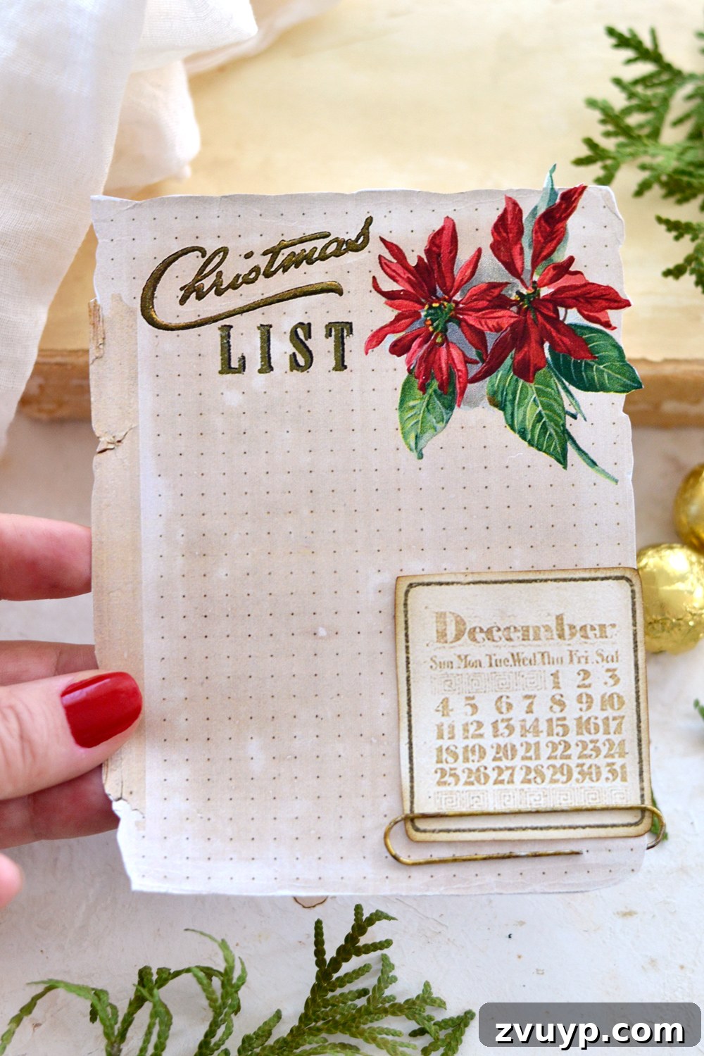 Downloadable Christmas Gift Planner 12 A beautifully distressed dotted Christmas list ready for holiday planning, blending vintage aesthetics with practical functionality.