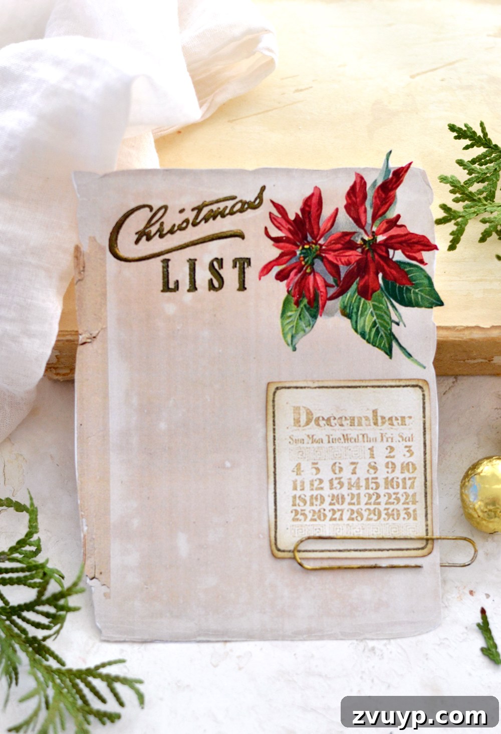 Downloadable Christmas Gift Planner 4 Detailed view of the vintage-inspired printable Christmas list, showcasing distressed edges and elegant design elements.