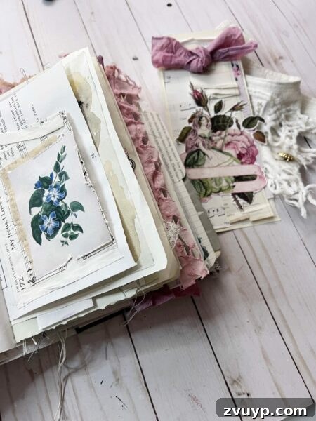 Ingrid Carlsen's Petal & Sip Junk Journal 9 Junk journal tags and pockets adorned with whimsical fairies and vintage-inspired designs