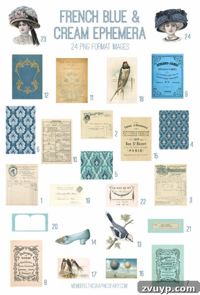 Vintage French Blue & Cream Ephemera Digital Image Bundle preview