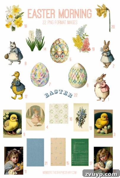 Vintage Easter Morning Ephemera Digital Image Bundle Preview