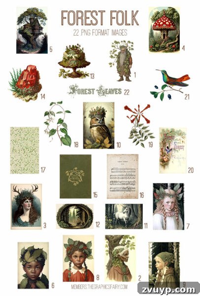 High-resolution Forest Folk images for your projects vintage Forest Folk ephemera digital image bundle preview