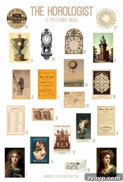 vintage The Horologist ephemera digital image bundle preview