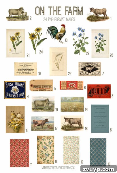 vintage On the Farm ephemera digital image bundle preview