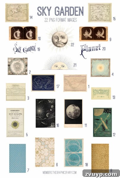 vintage Sky Garden ephemera digital image bundle preview