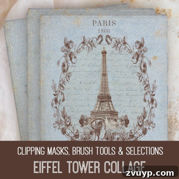 Graphics Fairy Premium Sewing and Needlework Kit 5 Eiffel Tower Collage Photoshop Elements Tutorial