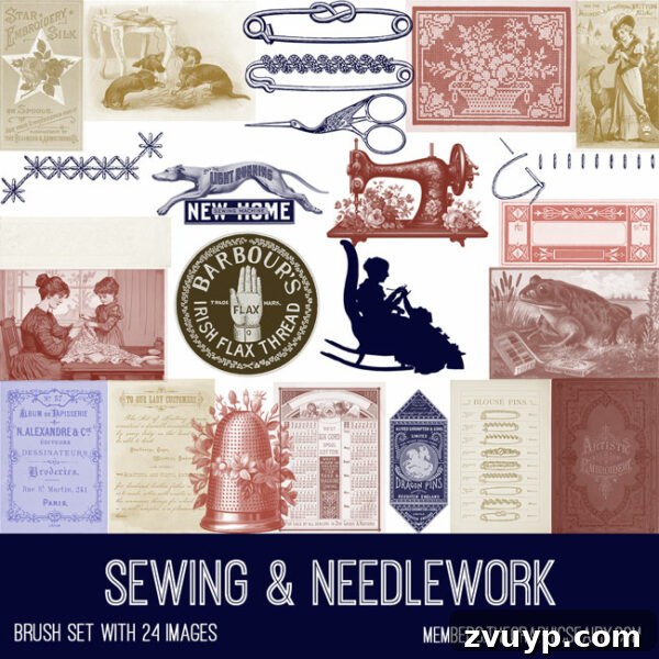 Graphics Fairy Premium Sewing and Needlework Kit 4 vintage Sewing & Needlework ephemera brush set preview