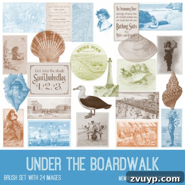 vintage Under the Boardwalk ephemera brush set preview