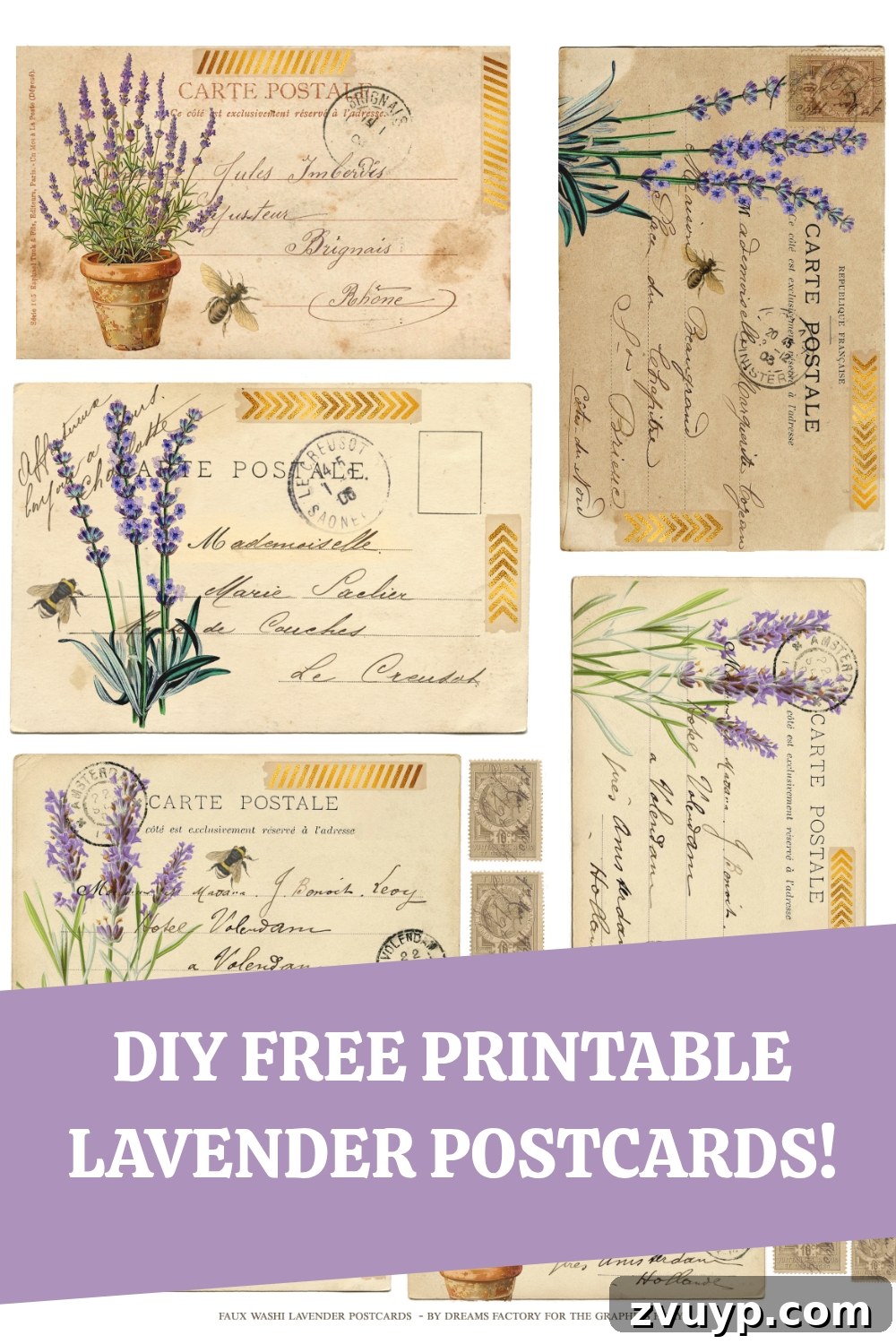Handcrafted Lavender Postcards Featuring Faux Washi 2 DIY Free Printable Lavender Postcards Pin