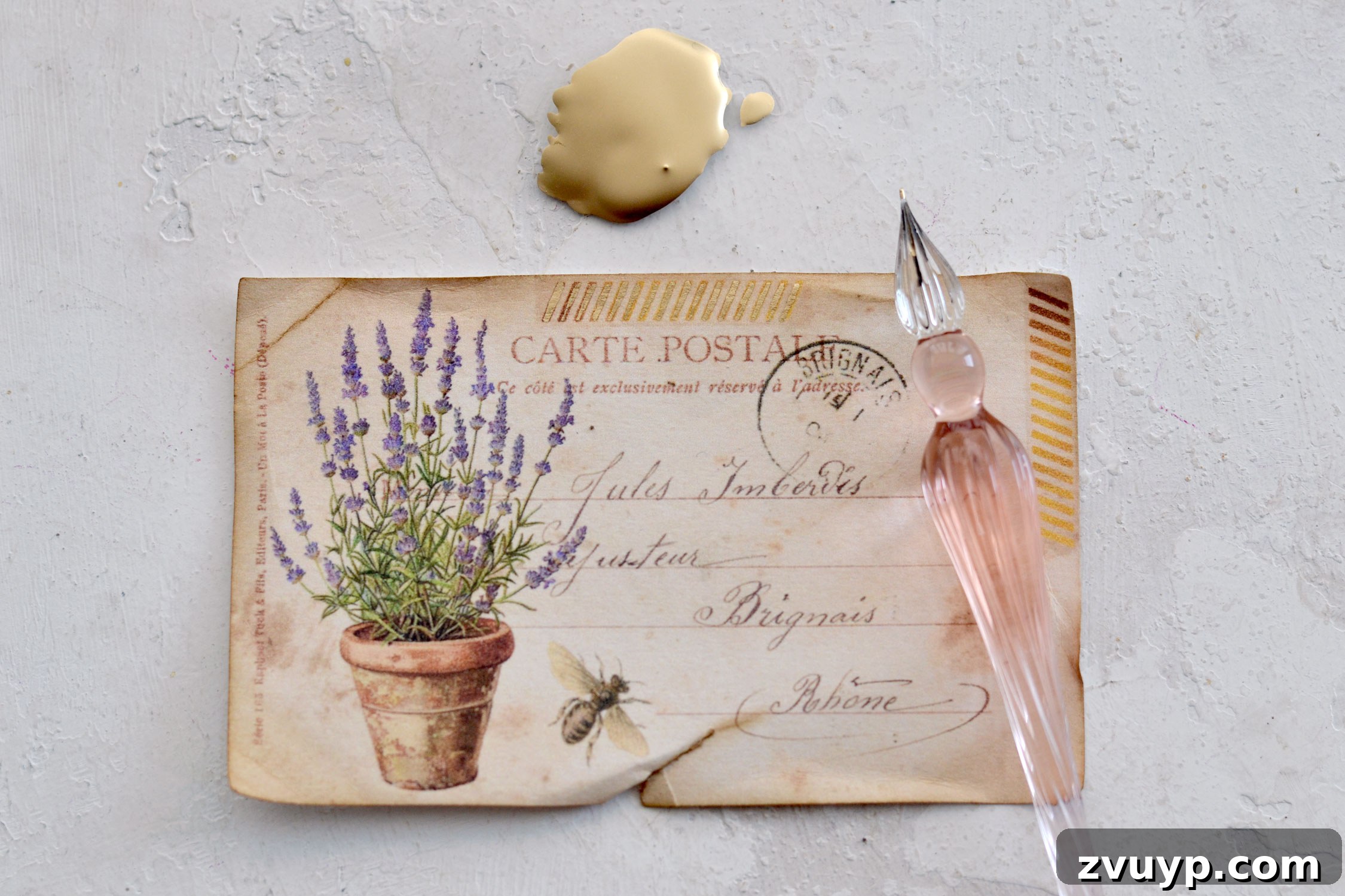 Handcrafted Lavender Postcards Featuring Faux Washi 12 painting with gold