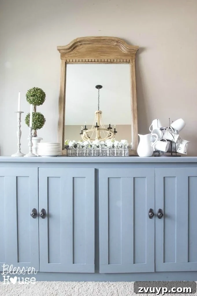 From Media Center to Dining Delight 5 Finished Dining Room Buffet Table in Valspar Sharkfin | Bless'er House