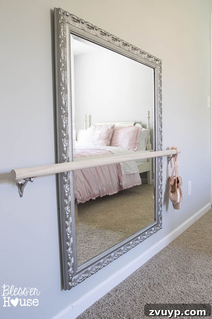 Your Guide to Building a DIY Ballet Barre and Securely Hanging Heavy Mirrors 18 Finished Ballet Barre and Mirror in a Ballerina's Room
