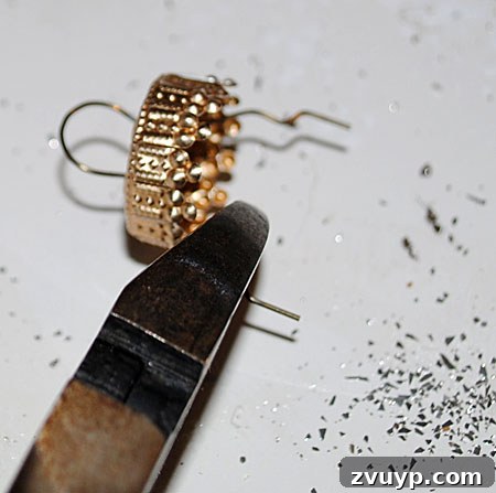 Craft Your Own Pinecone Ornaments 5 Cutting Excess Wire from Metal Ornament Cap