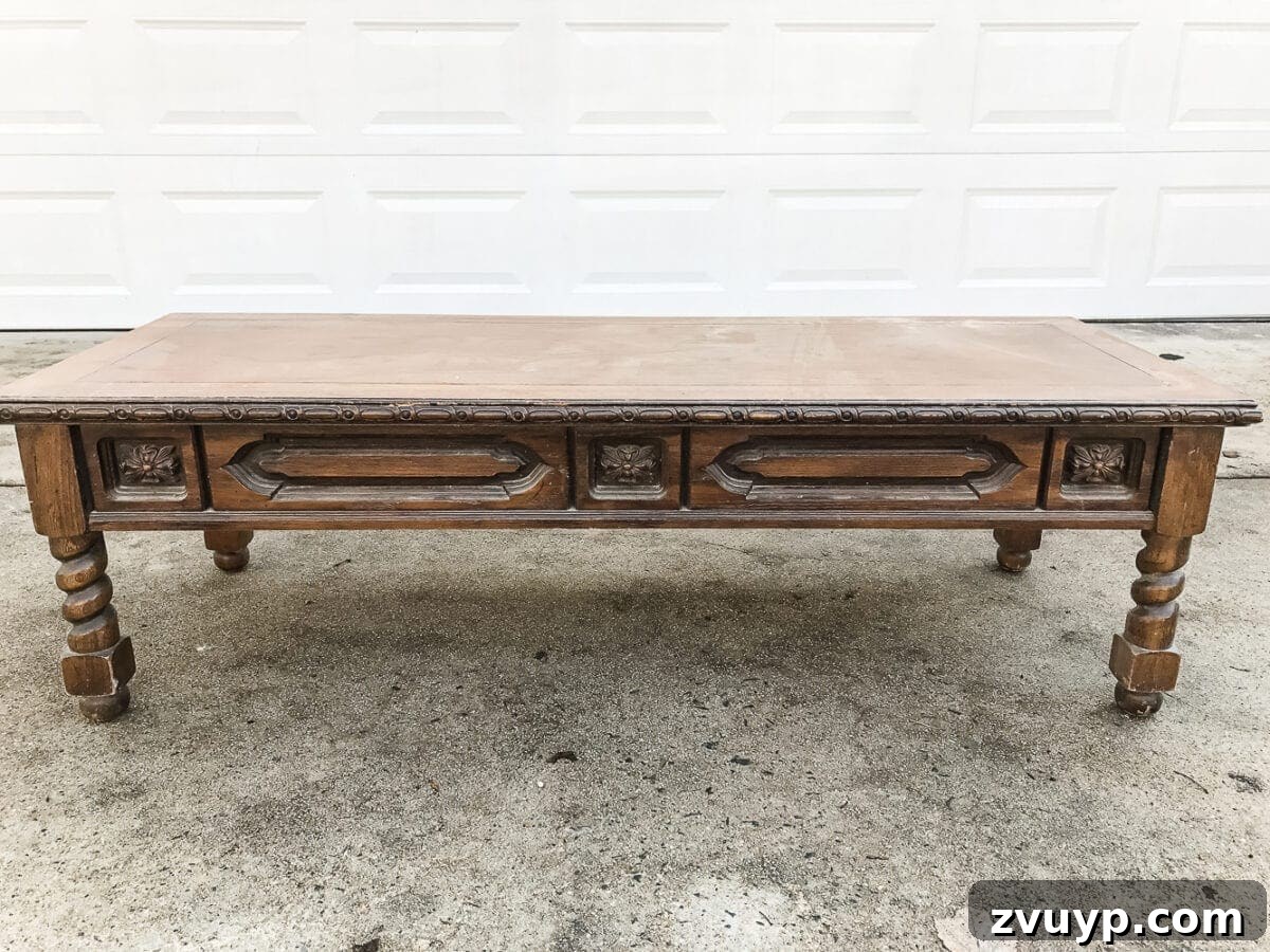 Thrift Like a Pro: Goodwill's Best Kept Secrets 11 A coffee table before its DIY transformation into an ottoman.