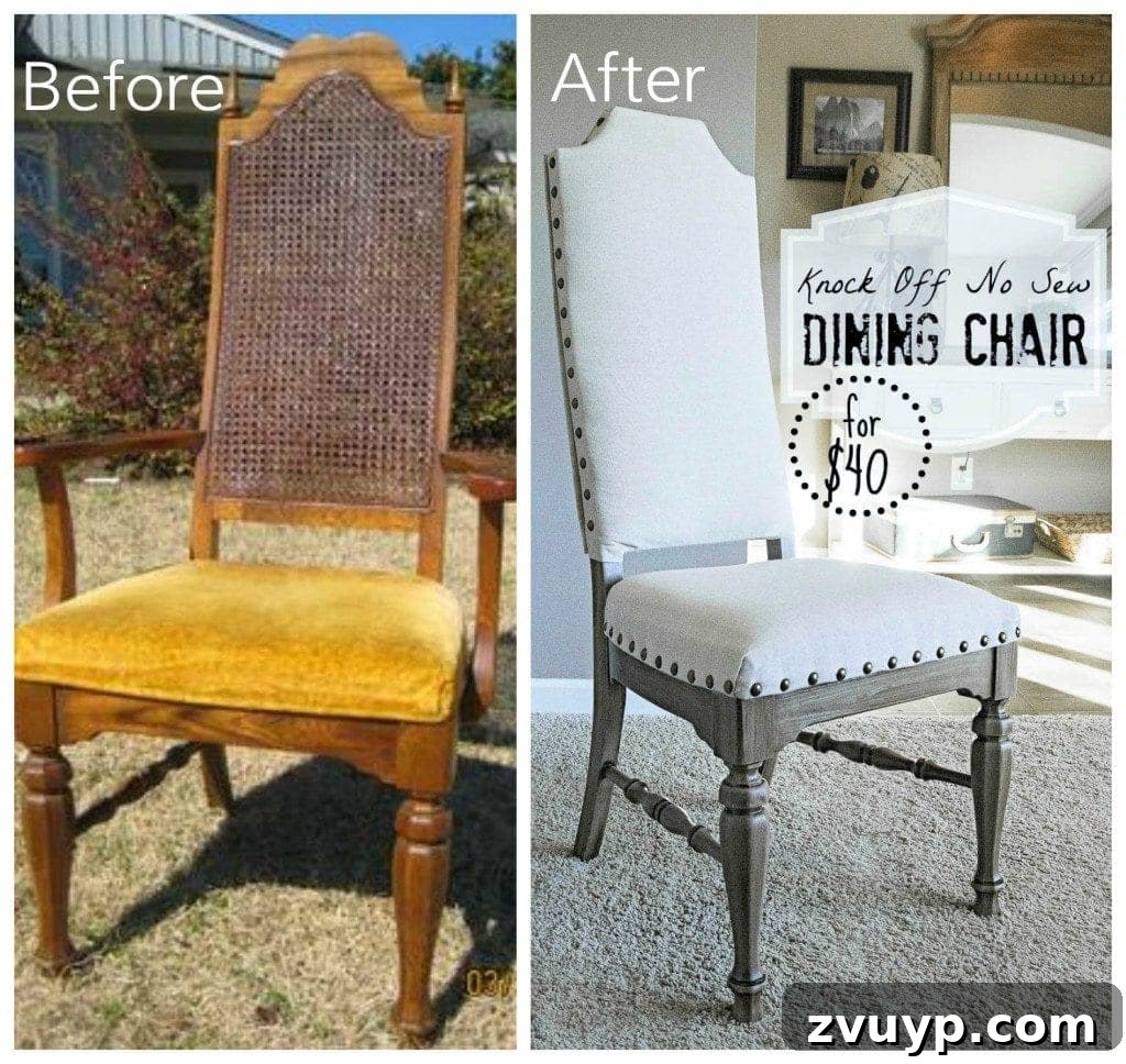 Thrift Like a Pro: Goodwill's Best Kept Secrets 20 Before and after transformation of a dining chair, painted for a fresh look.
