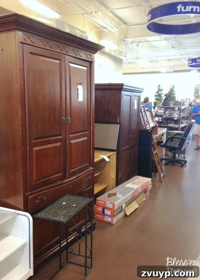 Thrift Like a Pro: Goodwill's Best Kept Secrets 4 A beautiful wooden cabinet, ideal for a DIY furniture makeover.