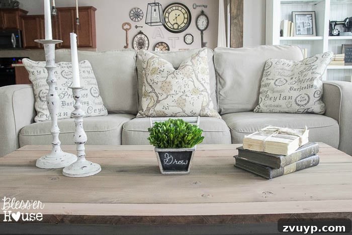 Rustic Barnwood Coffee Table 11 Barn Wood Top Coffee Table | Bless'er House - Gorgeous way to cover up a scratched, peeling veneer coffee table top!