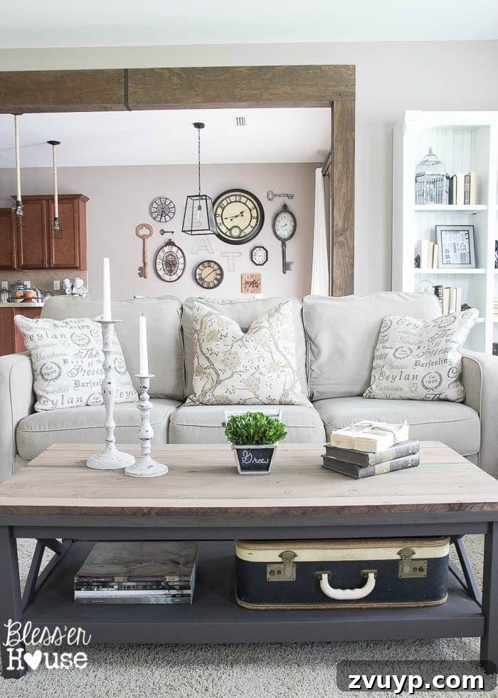 Rustic Barnwood Coffee Table 4 Barn Wood Top Coffee Table | Bless'er House - Gorgeous way to cover up a scratched, peeling veneer coffee table top!