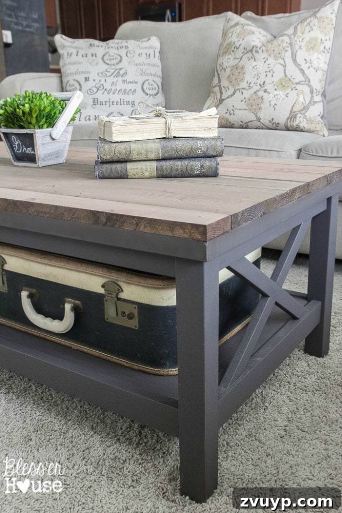 Rustic Barnwood Coffee Table 5 Barn Wood Top Coffee Table | Bless'er House - Gorgeous way to cover up a scratched, peeling veneer coffee table top!