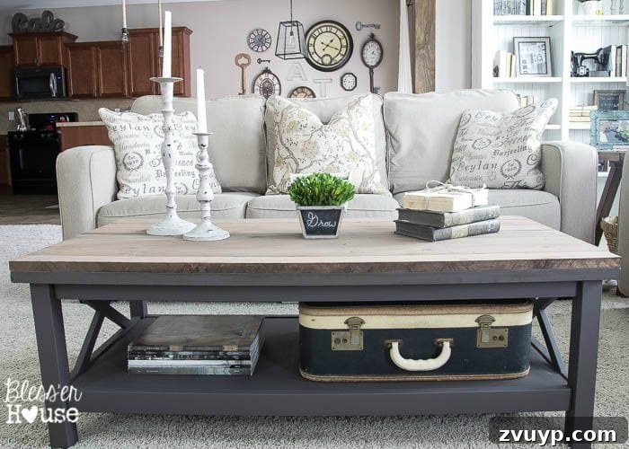 Rustic Barnwood Coffee Table 7 Barn Wood Top Coffee Table | Bless'er House - Gorgeous way to cover up a scratched, peeling veneer coffee table top!
