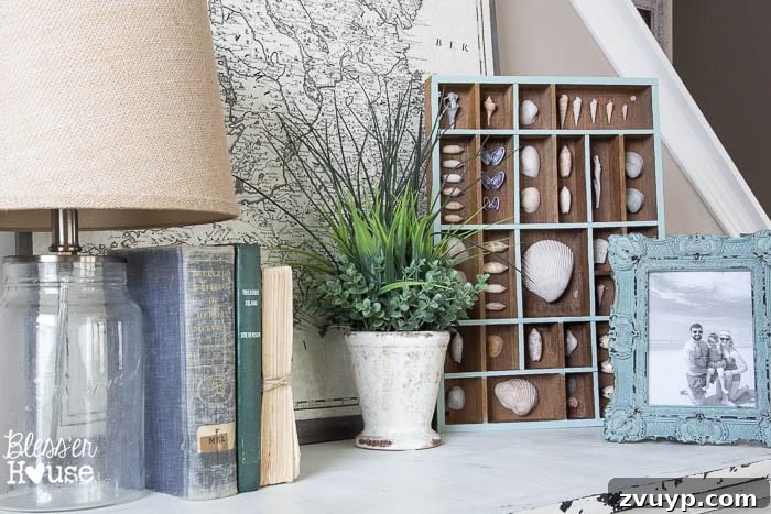 Coastal Seashell Shadow Box Vignette from an Upcycled Printer Tray 15 DIY Seashell Printer Tray Shadow Box + Coastal Vignette | Bless'er House