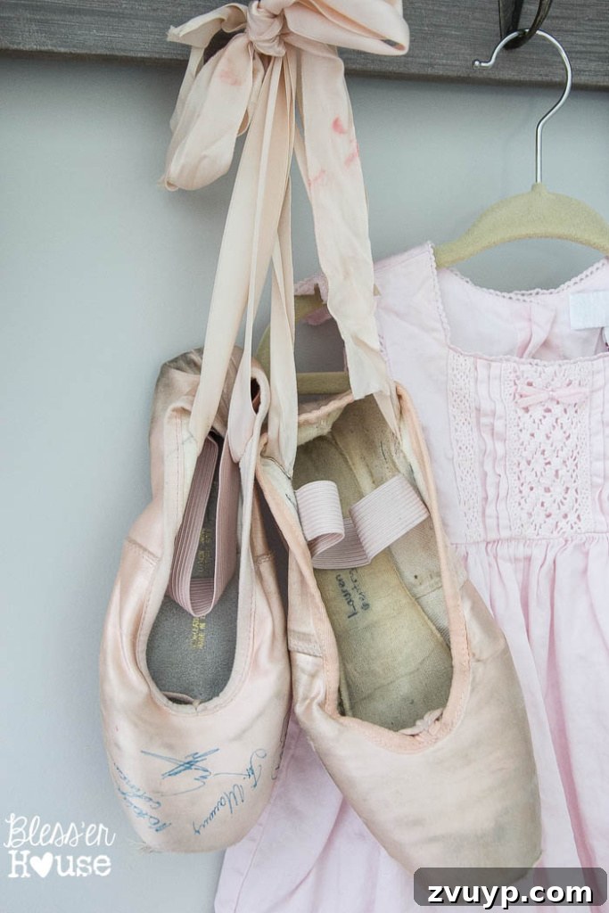 En Pointe Perfection: Her Ballerina Bedroom Makeover 29 Author's signed pointe shoes from Moscow Ballet, a treasured heirloom in Olivia's ballerina bedroom.