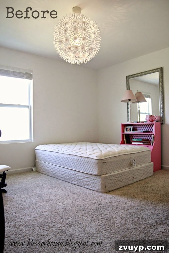 En Pointe Perfection: Her Ballerina Bedroom Makeover 4 Before: Another view of the plain, undecorated child's bedroom before the DIY design project.