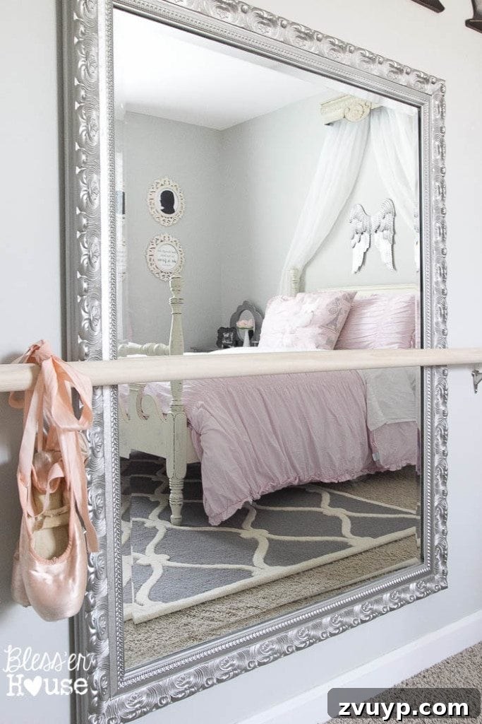 En Pointe Perfection: Her Ballerina Bedroom Makeover 34 Full view of the completed ballerina girl's bedroom makeover, a beautiful and sentimental space.