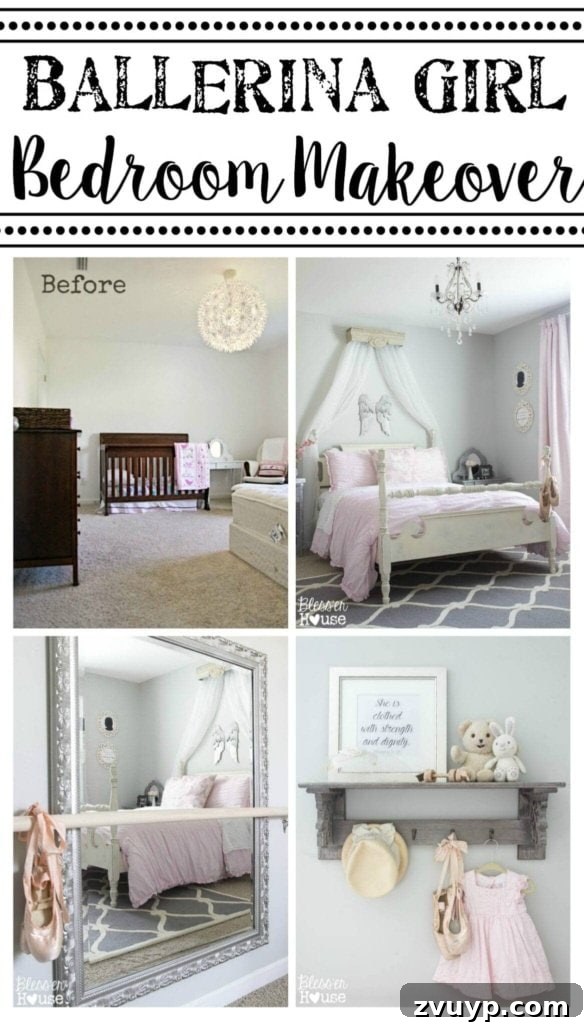 En Pointe Perfection: Her Ballerina Bedroom Makeover 35 Full vibrant view of the completed Ballerina Girl Bedroom Makeover, showcasing all elements together.