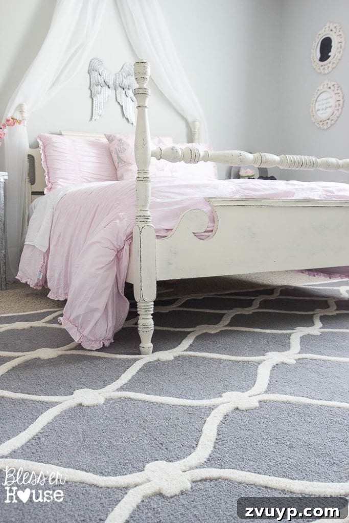 12 Stunning Greige Rugs That Won't Break Your Budget 5 Close-up of the Safavieh greige rug in Olivia's bedroom