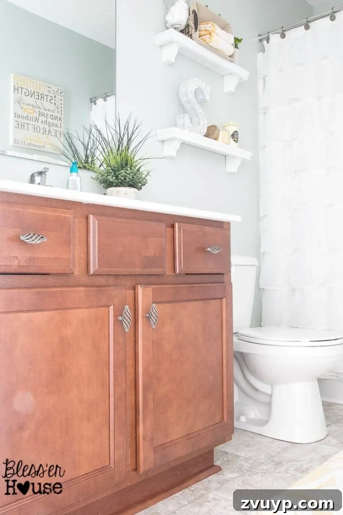 Effortless Cabinet Transformation for Beginners 5 Inspiration board for a hall bathroom makeover, highlighting the desire to paint the existing cabinets.