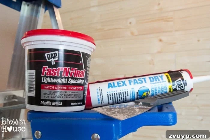 DIY Faux Shiplap Wall for Instant Farmhouse Charm 12 Caulking and spackling shiplap wall