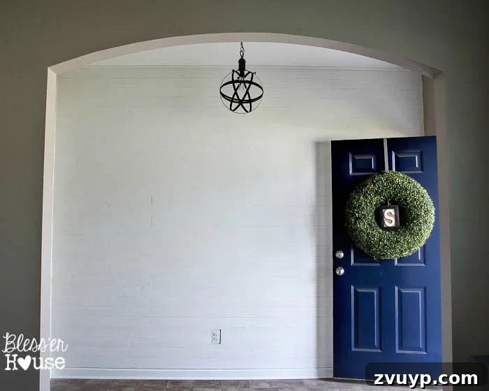 DIY Faux Shiplap Wall for Instant Farmhouse Charm 15 Finished DIY Faux Shiplap Wall in foyer