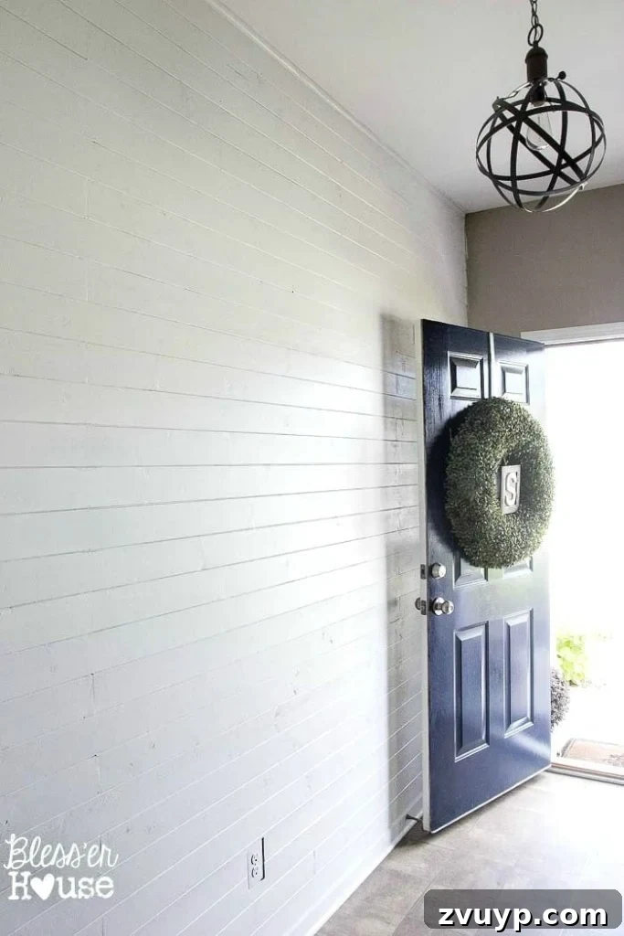 DIY Faux Shiplap Wall for Instant Farmhouse Charm 16 Decorated DIY Faux Shiplap Wall in foyer