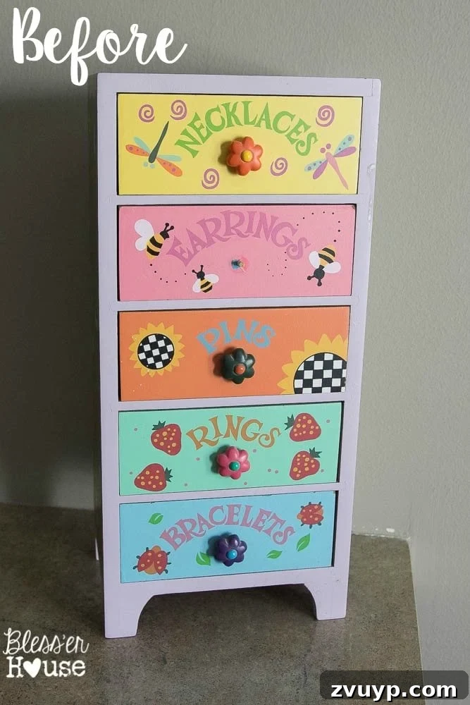 Industrial Workstation Hub 3 Industrial Office Supply Organizer Made from an Old Jewelry Box - The beginning of the makeover process.